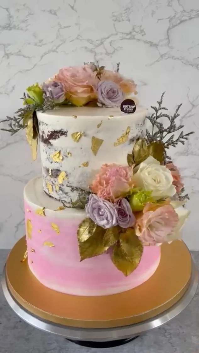 Pink and white floral celebration cake