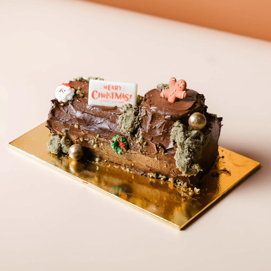 Chocolate Pistachio Forest Log Cake